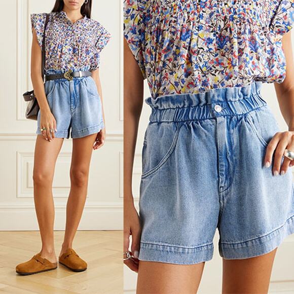 NEW Isabel Marant Titea Denim Elastic Waist Light Blue Women's Shorts Size: 6 - Picture 8 of 8